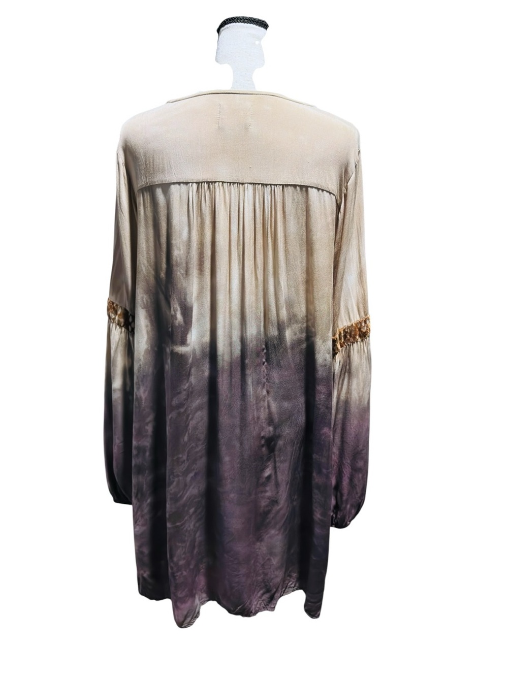 Boho Tie-Front‎ Tunic Dress in Cream, Brown & Purple - Picture 5 of 8
